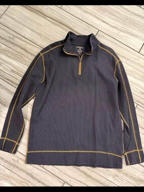 Ruff Hewn Men's Navy Half-Zip Sweater with Gold Stitching